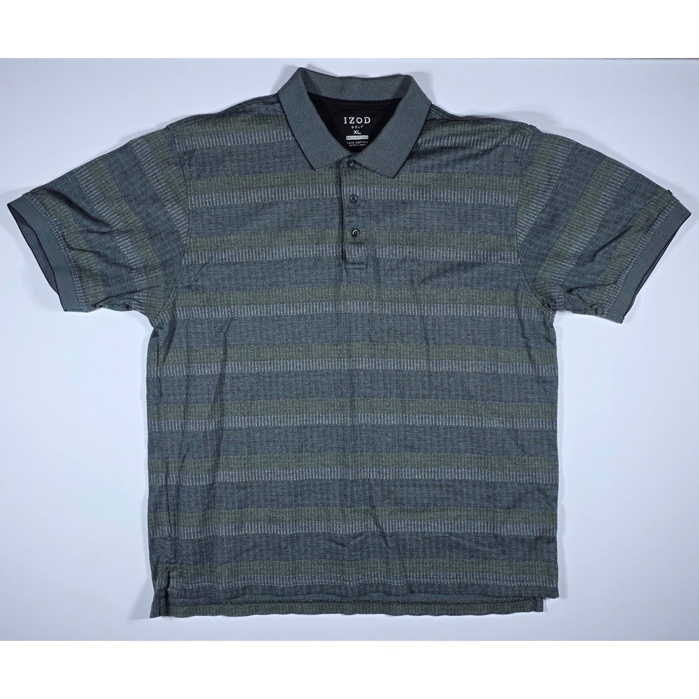 IZOD‎ Golf Men's XL Mercerized Cotton Polo Shirt Grey Green Striped Short Sleeve